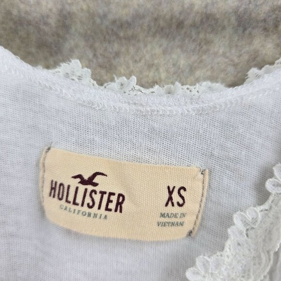 Hollister Womens Lace Tank Top White XS Floral Crochet Overlay Sleeveless - Picture 6 of 8